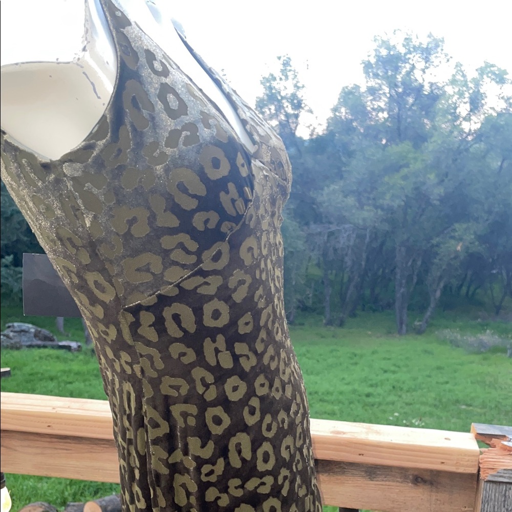 Olive Slip velvet Dress with Leopard print - Picture 5 of 11